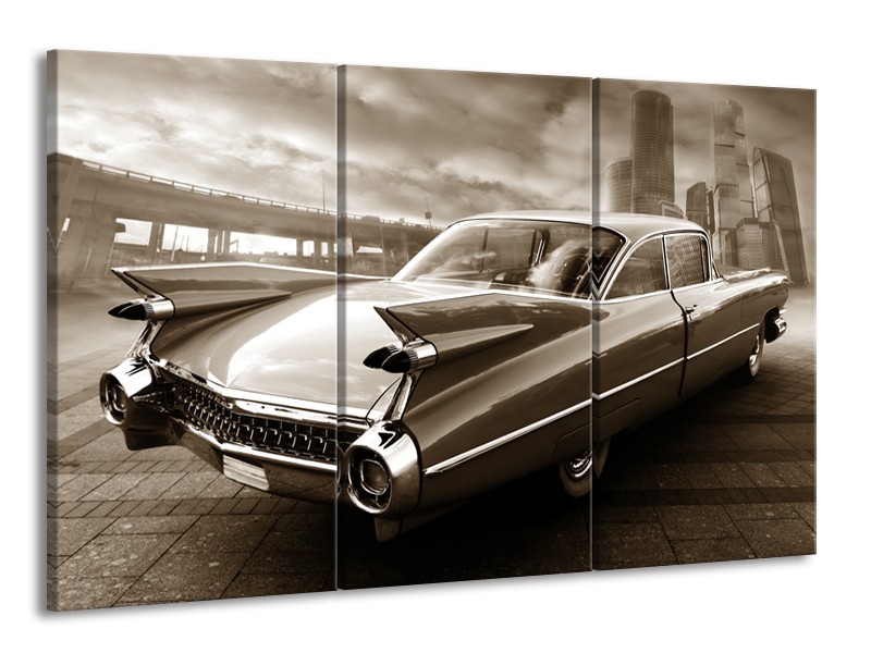 Canvas Schilderij Auto, Oldtimer | Sepia | 165x100cm 3Luik