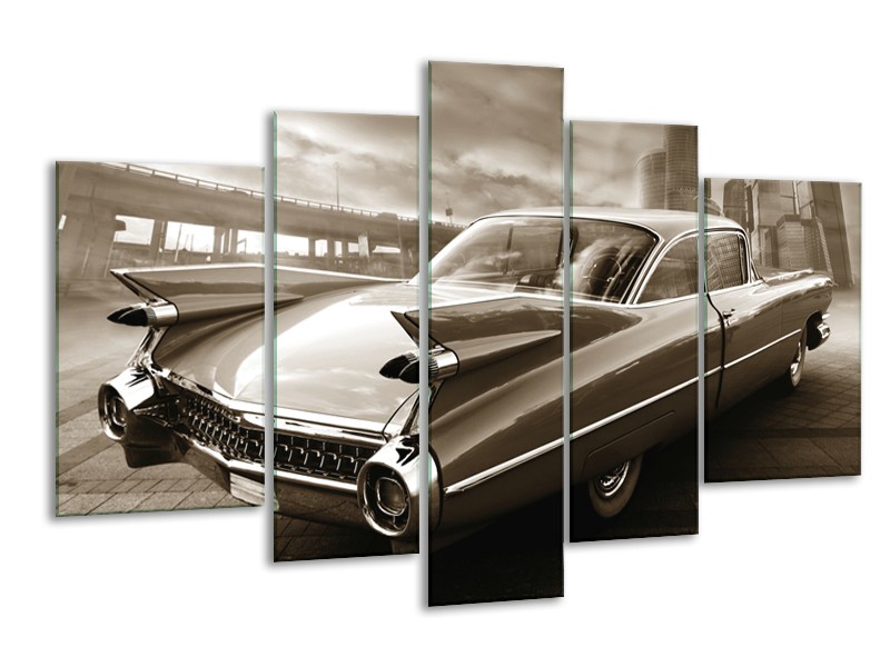 Canvas Schilderij Auto, Oldtimer | Sepia | 170x100cm 5Luik