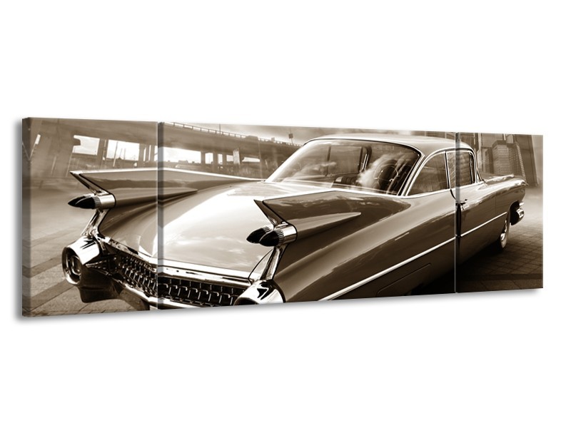 Canvas Schilderij Auto, Oldtimer | Sepia | 170x50cm 3Luik