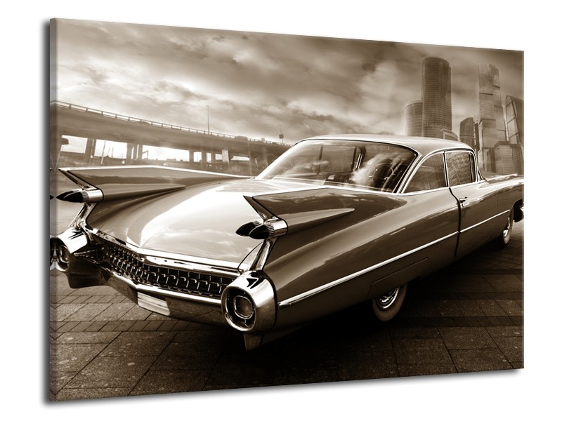 Canvas Schilderij Auto, Oldtimer | Sepia | 70x50cm 1Luik