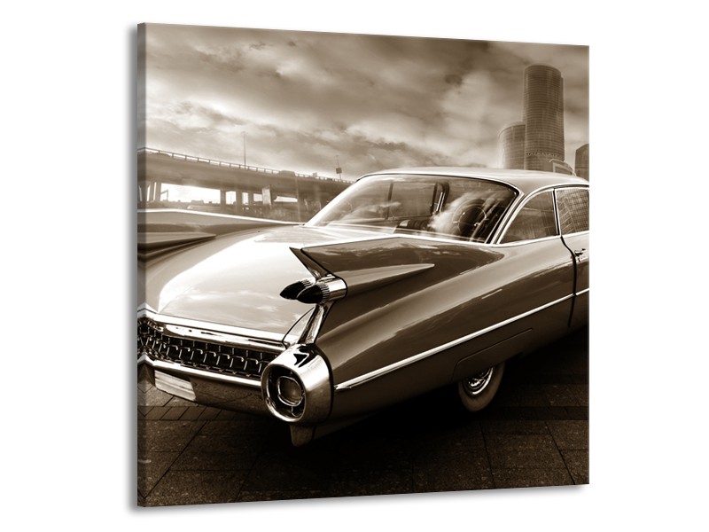 Canvas Schilderij Auto, Oldtimer | Sepia | 70x70cm 1Luik