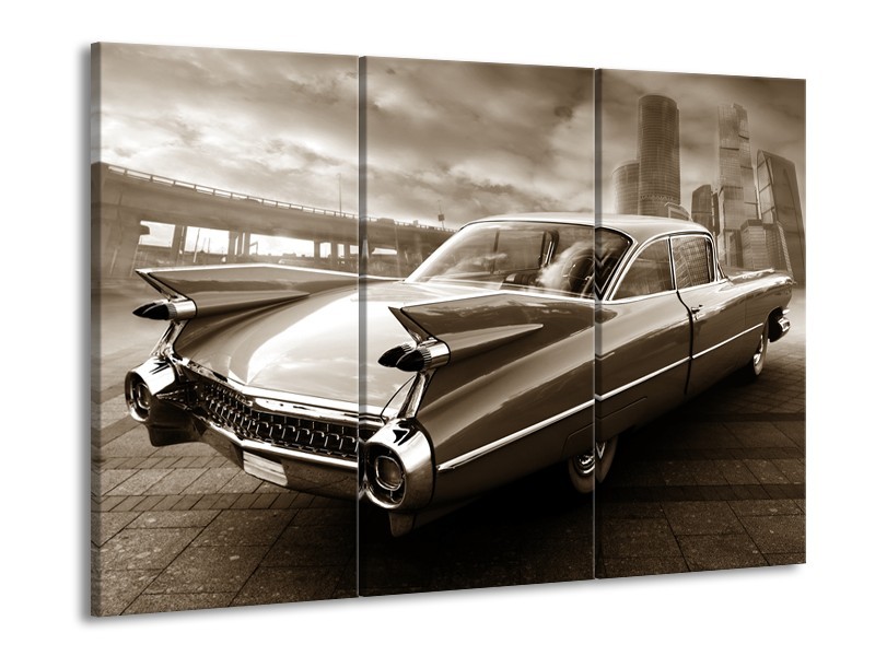 Canvas Schilderij Auto, Oldtimer | Sepia | 60x90cm 3Luik