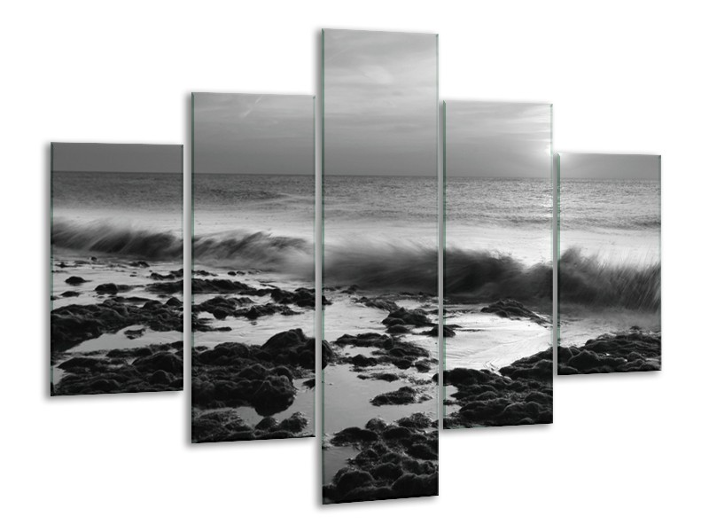 Glasschilderij Zee, Strand | Zwart, Grijs | 100x70cm 5Luik