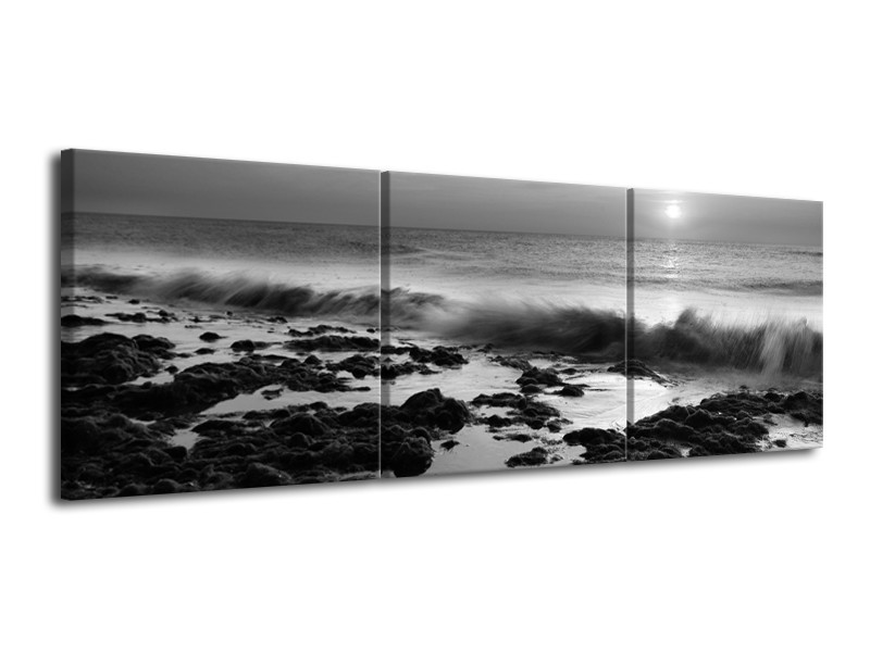 Glasschilderij Zee, Strand | Zwart, Grijs | 120x40cm 3Luik