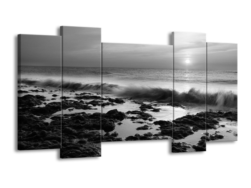 Glasschilderij Zee, Strand | Zwart, Grijs | 120x65cm 5Luik