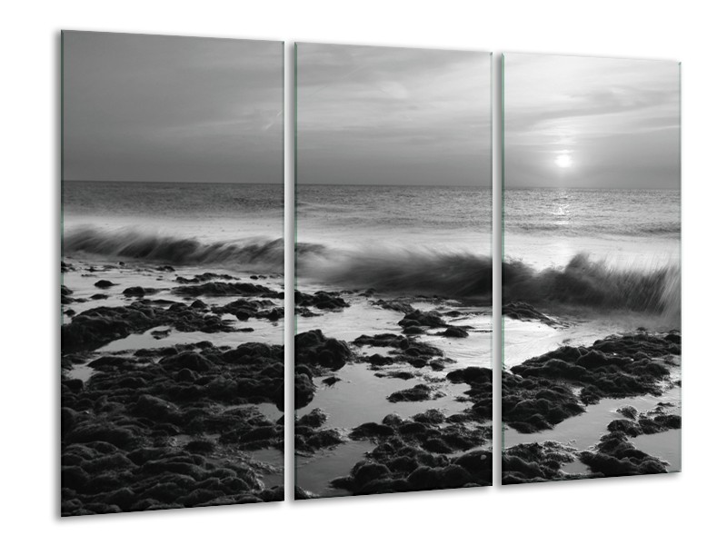 Glasschilderij Zee, Strand | Zwart, Grijs | 120x80cm 3Luik