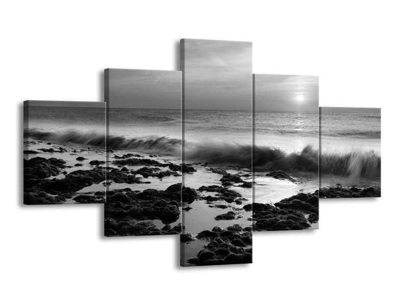 Glasschilderij Zee, Strand | Zwart, Grijs | 125x70cm 5Luik