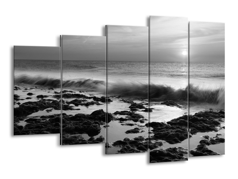 Glasschilderij Zee, Strand | Zwart, Grijs | 150x100cm 5Luik