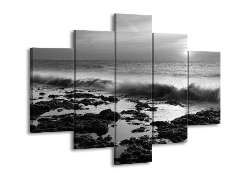Glasschilderij Zee, Strand | Zwart, Grijs | 150x105cm 5Luik