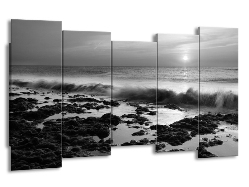 Glasschilderij Zee, Strand | Zwart, Grijs | 150x80cm 5Luik