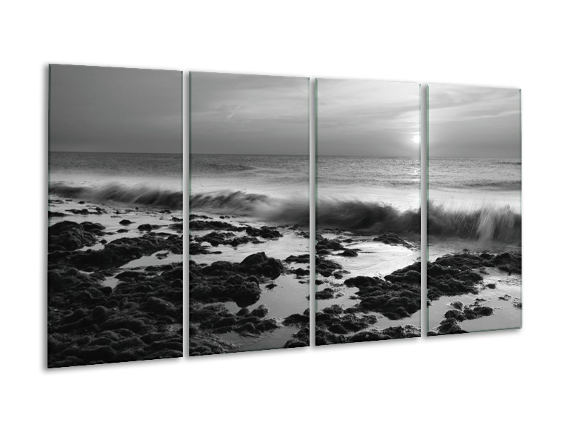 Glasschilderij Zee, Strand | Zwart, Grijs | 160x80cm 4Luik