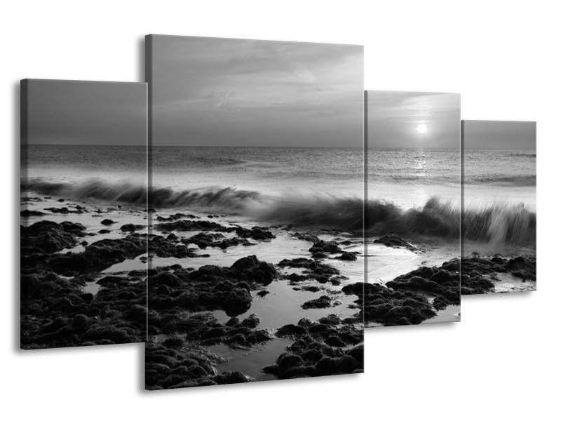 Glasschilderij Zee, Strand | Zwart, Grijs | 160x90cm 4Luik