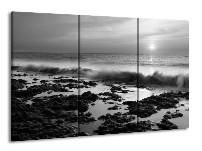 Glasschilderij Zee, Strand | Zwart, Grijs | 165x100cm 3Luik