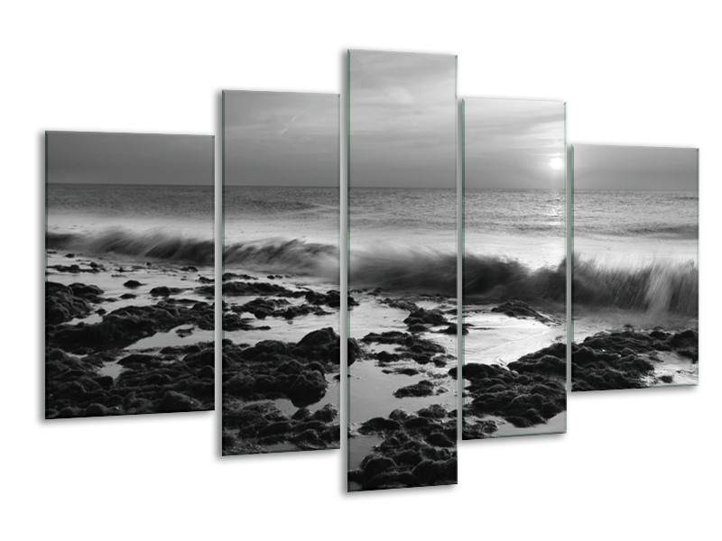 Glasschilderij Zee, Strand | Zwart, Grijs | 170x100cm 5Luik