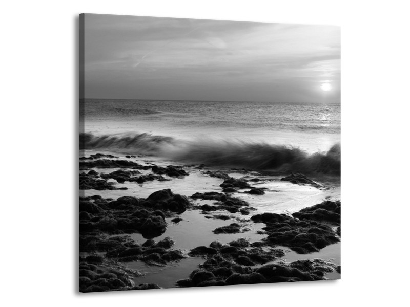 Canvas Schilderij Zee, Strand | Zwart, Grijs | 50x50cm 1Luik