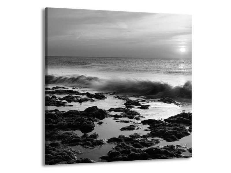 Canvas Schilderij Zee, Strand | Zwart, Grijs | 70x70cm 1Luik