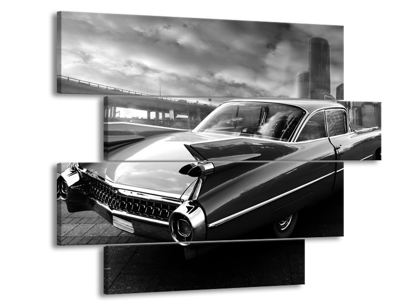 Canvas Schilderij Auto, Oldtimer | Zwart, Grijs | 115x85cm 4Luik