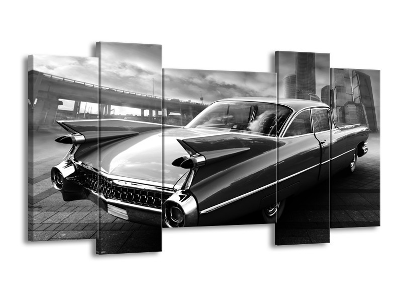 Glasschilderij Auto, Oldtimer | Zwart, Grijs | 120x65cm 5Luik