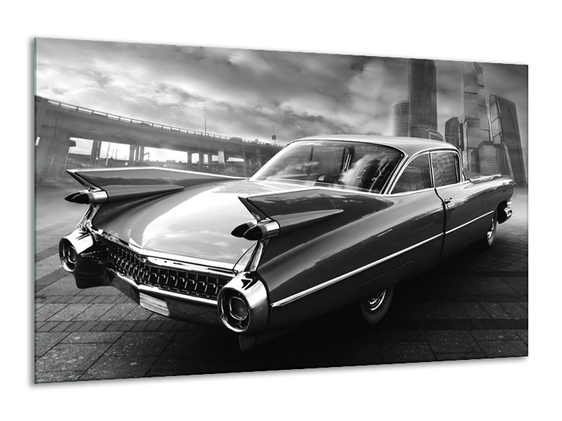 Glasschilderij Auto, Oldtimer | Zwart, Grijs | 120x70cm 1Luik