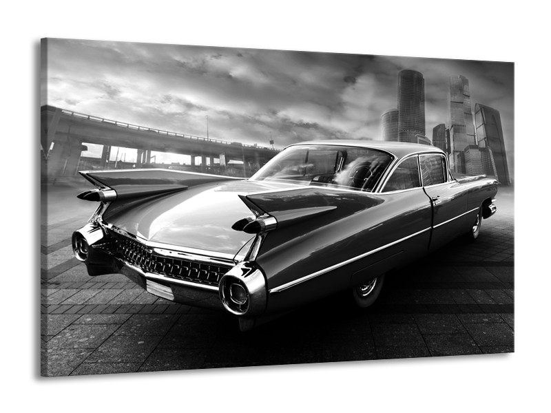 Glasschilderij Auto, Oldtimer | Zwart, Grijs | 140x90cm 1Luik