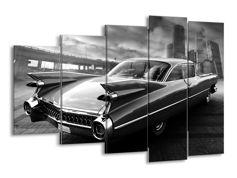 Glasschilderij Auto, Oldtimer | Zwart, Grijs | 150x100cm 5Luik