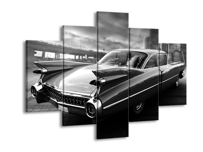 Canvas Schilderij Auto, Oldtimer | Zwart, Grijs | 150x105cm 5Luik