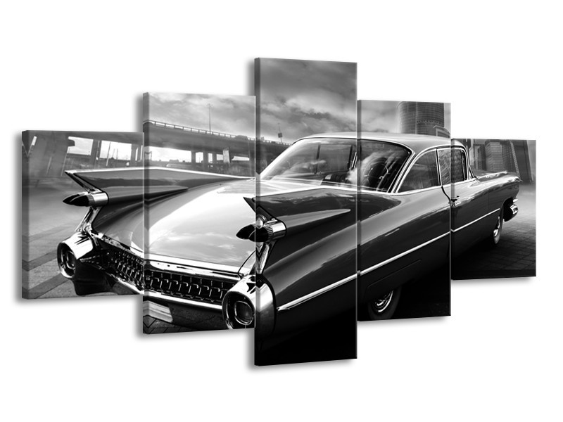 Canvas Schilderij Auto, Oldtimer | Zwart, Grijs | 150x80cm 5Luik