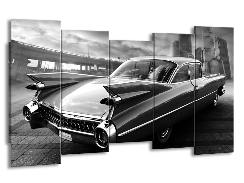 Canvas Schilderij Auto, Oldtimer | Zwart, Grijs | 150x80cm 5Luik