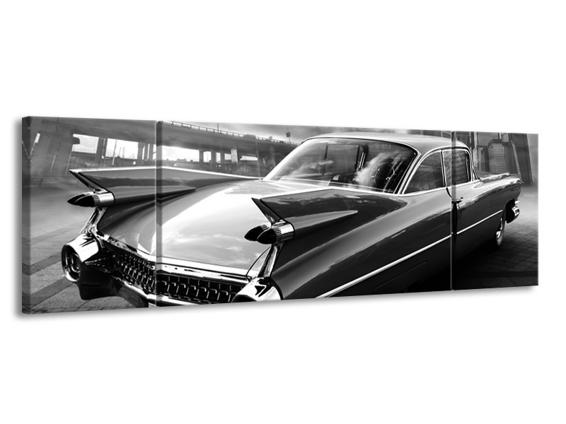 Glasschilderij Auto, Oldtimer | Zwart, Grijs | 170x50cm 3Luik