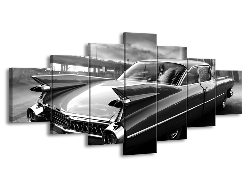 Glasschilderij Auto, Oldtimer | Zwart, Grijs | 210x100cm 7Luik