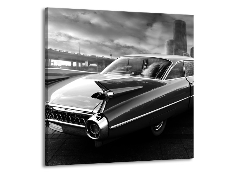 Canvas Schilderij Auto, Oldtimer | Zwart, Grijs | 50x50cm 1Luik