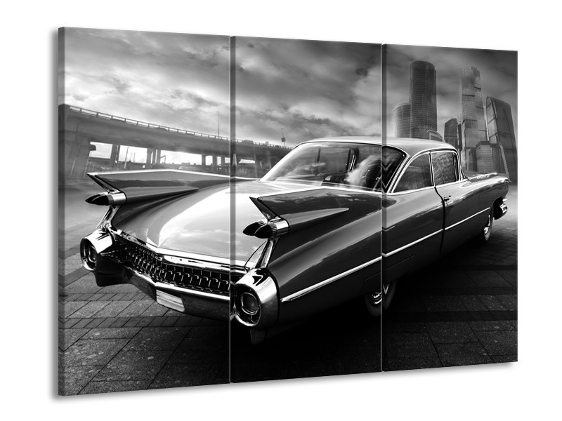 Canvas Schilderij Auto, Oldtimer | Zwart, Grijs | 60x90cm 3Luik