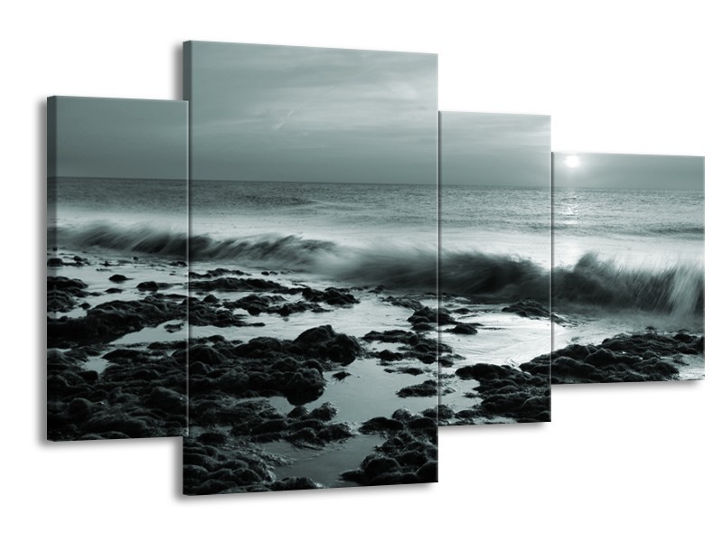 Glasschilderij Zee, Strand | Grijs, Groen | 120x75cm 4Luik