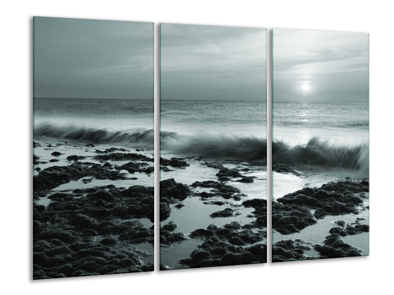 Canvas Schilderij Zee, Strand | Grijs, Groen | 120x80cm 3Luik