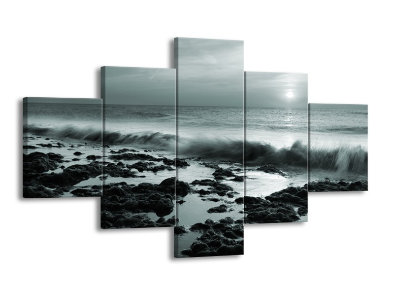 Glasschilderij Zee, Strand | Grijs, Groen | 125x70cm 5Luik