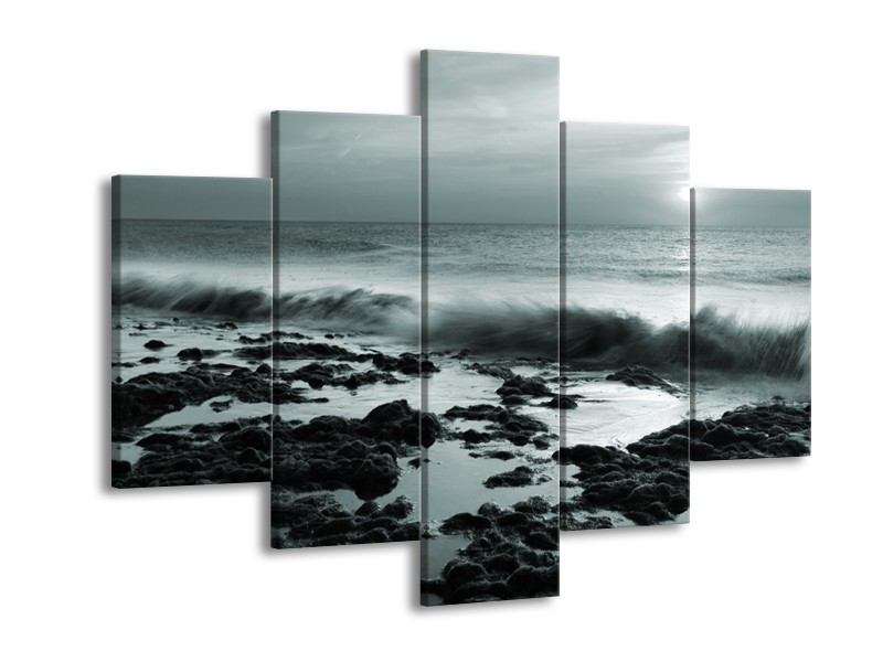 Glasschilderij Zee, Strand | Grijs, Groen | 150x105cm 5Luik