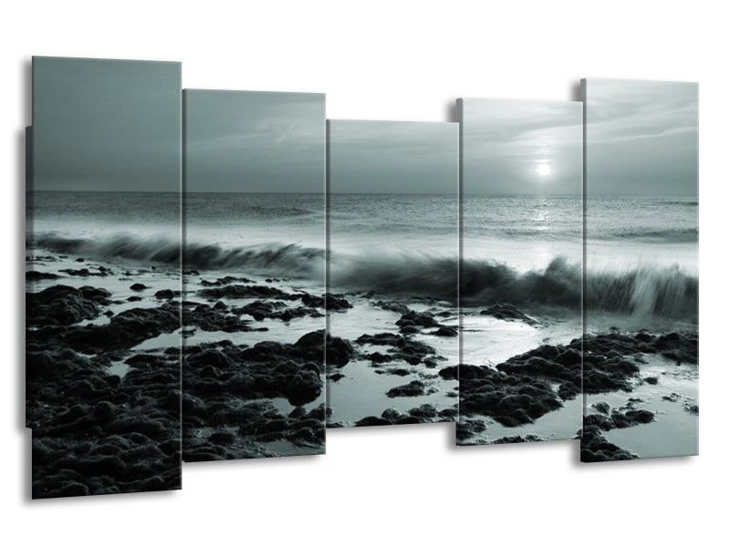 Glasschilderij Zee, Strand | Grijs, Groen | 150x80cm 5Luik