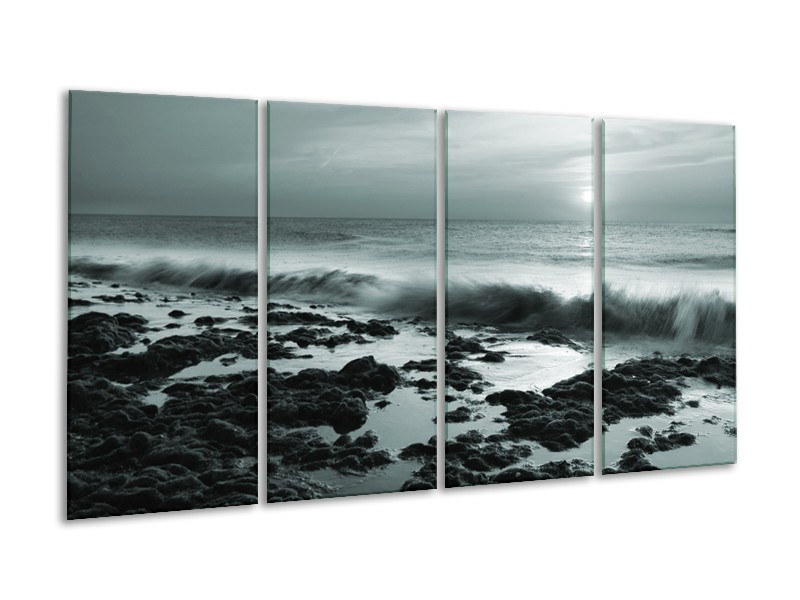 Glasschilderij Zee, Strand | Grijs, Groen | 160x80cm 4Luik
