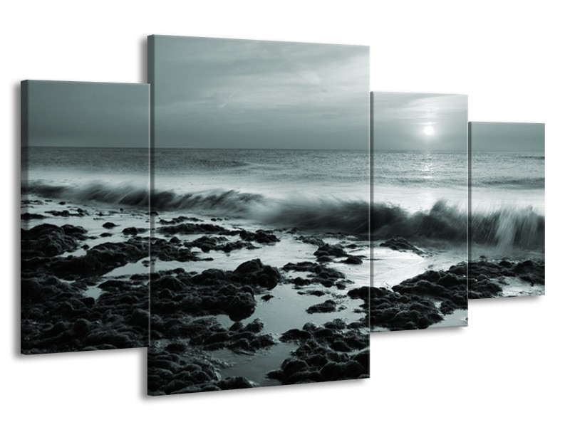 Glasschilderij Zee, Strand | Grijs, Groen | 160x90cm 4Luik