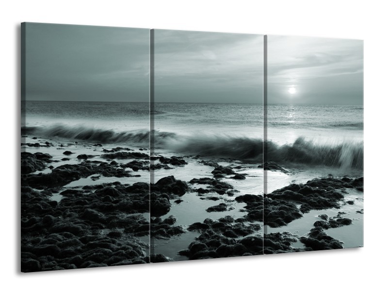 Glasschilderij Zee, Strand | Grijs, Groen | 165x100cm 3Luik