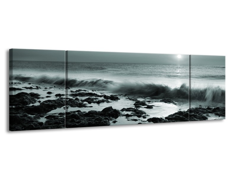 Glasschilderij Zee, Strand | Grijs, Groen | 170x50cm 3Luik