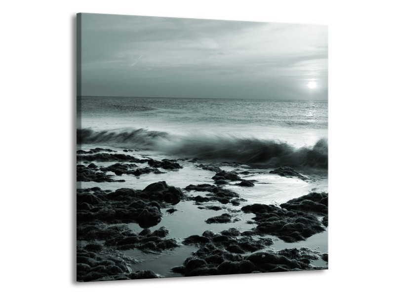 Canvas Schilderij Zee, Strand | Grijs, Groen | 70x70cm 1Luik