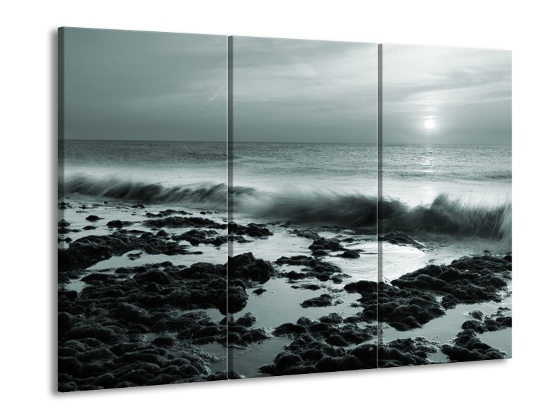 Glasschilderij Zee, Strand | Grijs, Groen | 60x90cm 3Luik