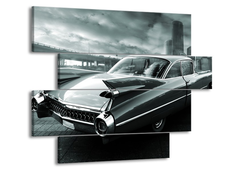 Canvas Schilderij Auto, Oldtimer | Zwart, Grijs, Groen | 115x85cm 4Luik