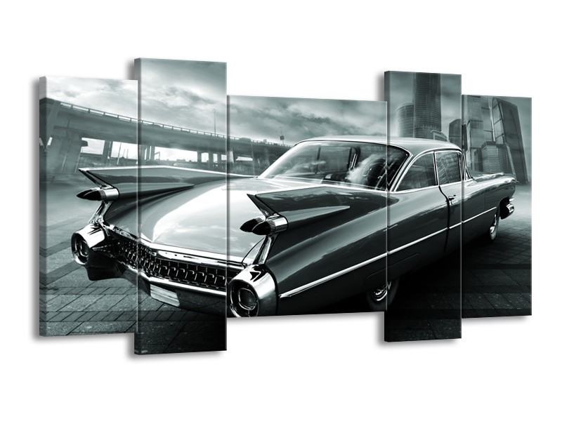 Glasschilderij Auto, Oldtimer | Zwart, Grijs, Groen | 120x65cm 5Luik