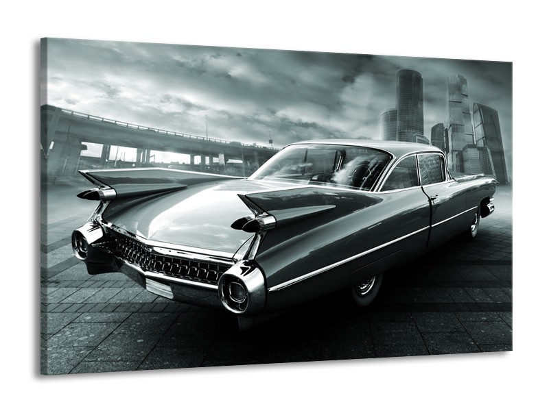 Canvas Schilderij Auto, Oldtimer | Zwart, Grijs, Groen | 140x90cm 1Luik