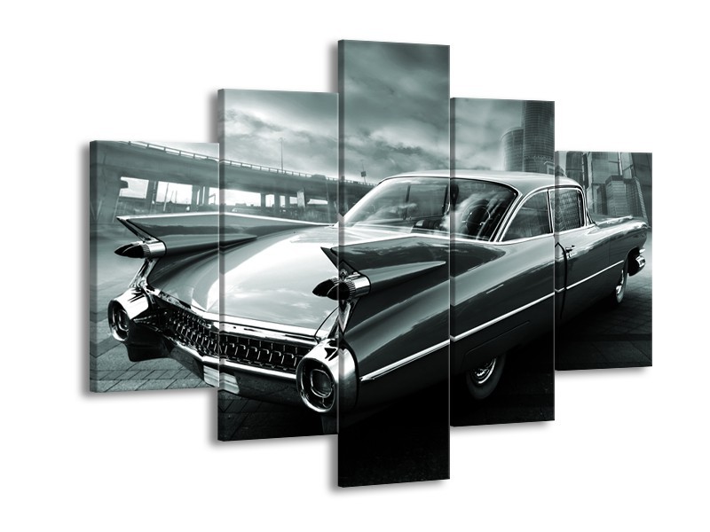 Canvas Schilderij Auto, Oldtimer | Zwart, Grijs, Groen | 150x105cm 5Luik