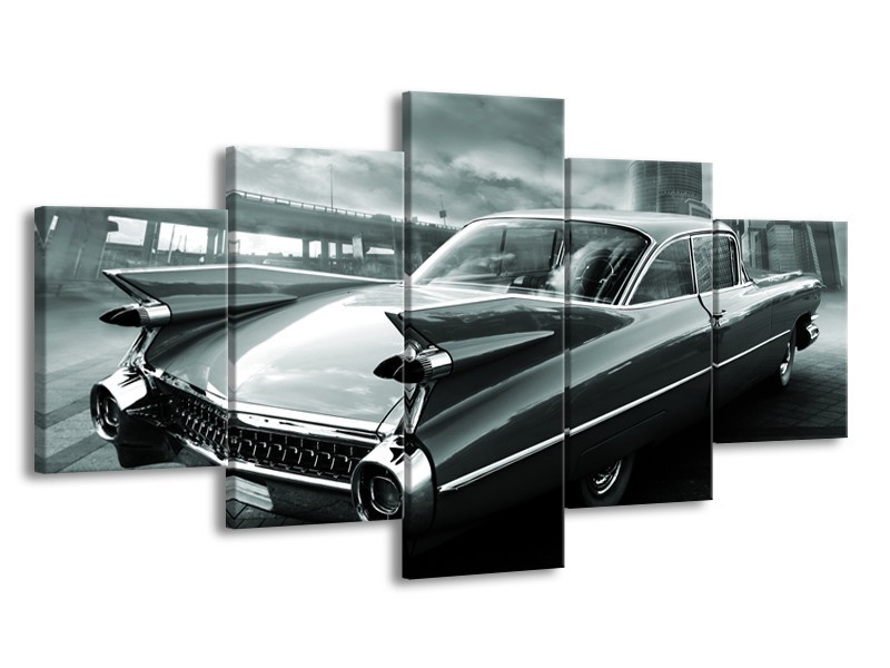 Glasschilderij Auto, Oldtimer | Zwart, Grijs, Groen | 150x80cm 5Luik