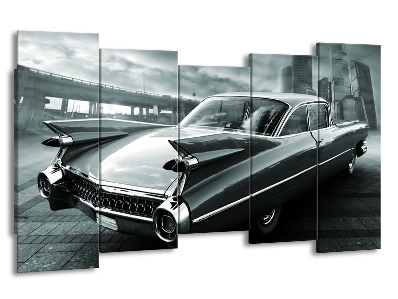 Glasschilderij Auto, Oldtimer | Zwart, Grijs, Groen | 150x80cm 5Luik