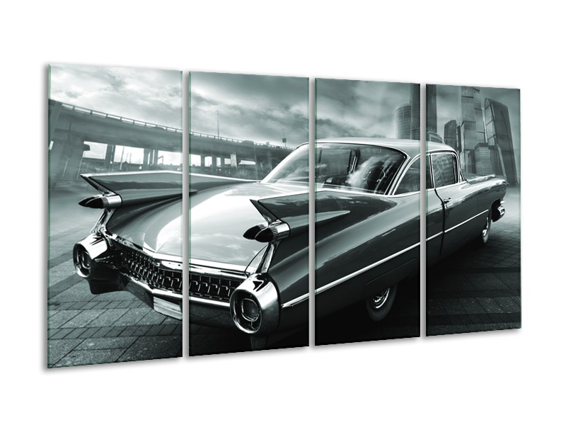 Glasschilderij Auto, Oldtimer | Zwart, Grijs, Groen | 160x80cm 4Luik